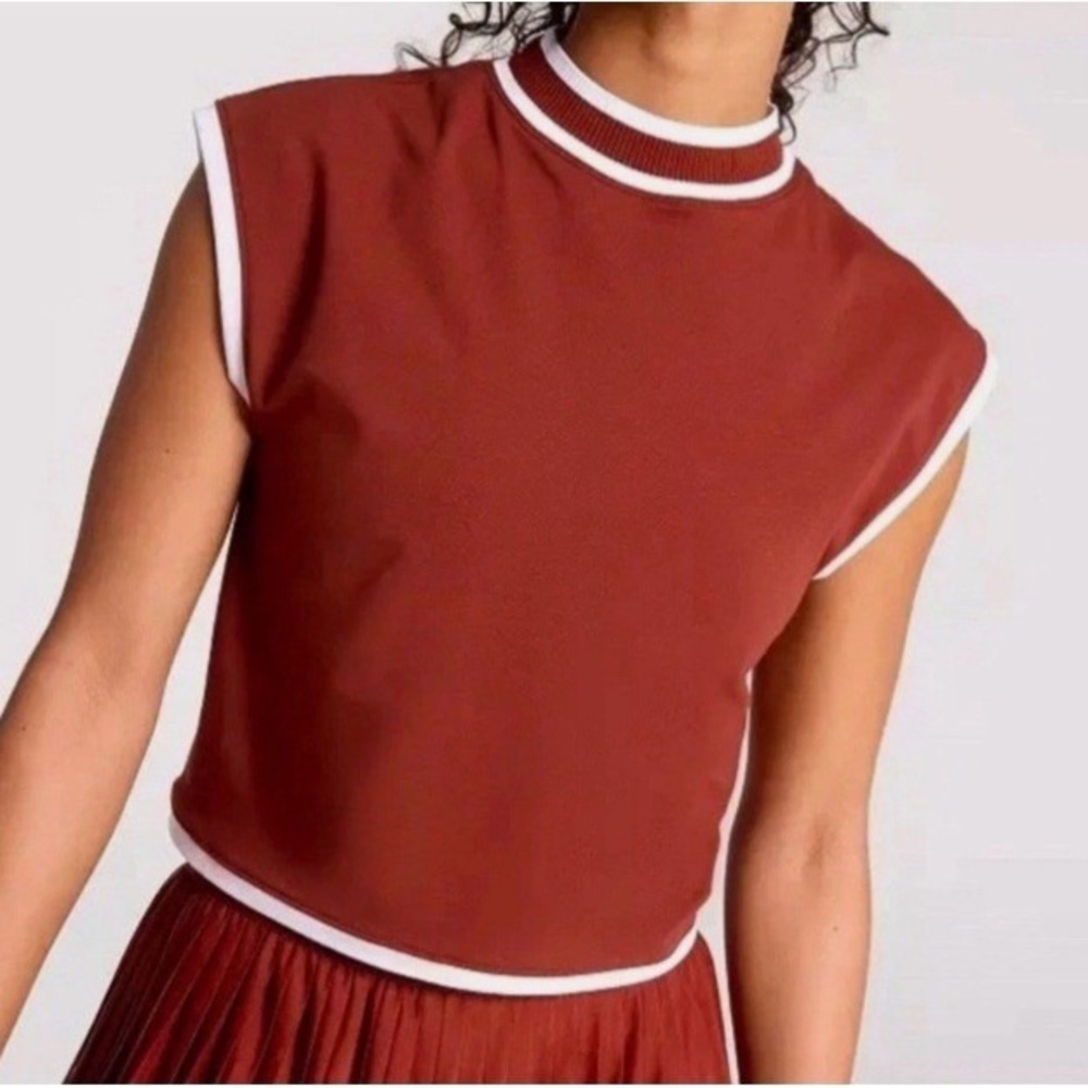 CALIA Rib Mock Crop Tank Womens XXL Red Brown Sleeveless Sporty Athleisure NEW